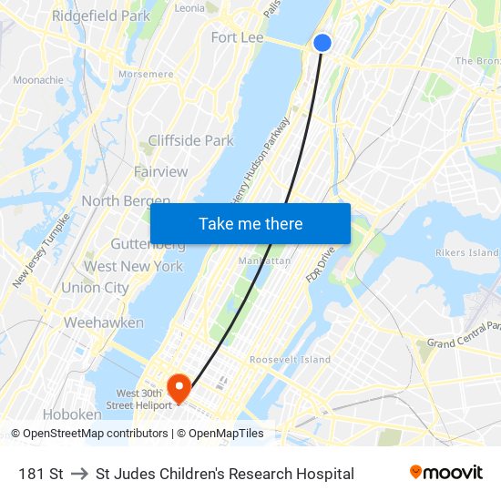 181 St to St Judes Children's Research Hospital map