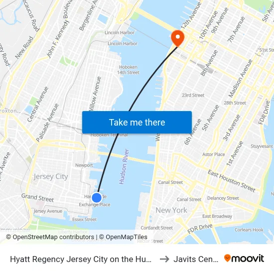 Hyatt Regency Jersey City on the Hudson to Javits Center map