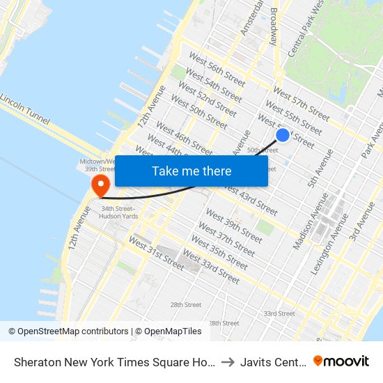 Sheraton New York Times Square Hotel to Javits Center map