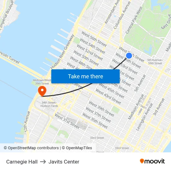 Carnegie Hall to Javits Center map