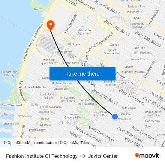 Fashion Institute Of Technology to Javits Center map