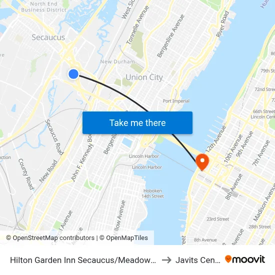 Hilton Garden Inn Secaucus/Meadowlands to Javits Center map