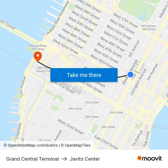 Grand Central Terminal to Javits Center map