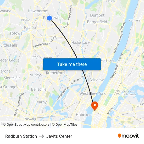 Radburn Station to Javits Center map