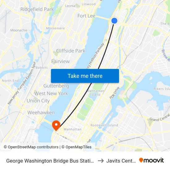 George Washington Bridge Bus Station to Javits Center map