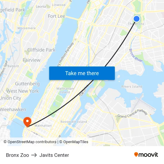 Bronx Zoo to Javits Center map