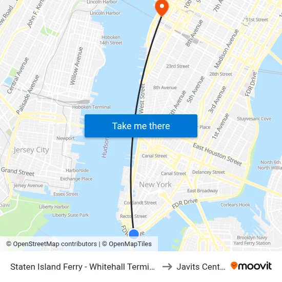 Staten Island Ferry - Whitehall Terminal to Javits Center map