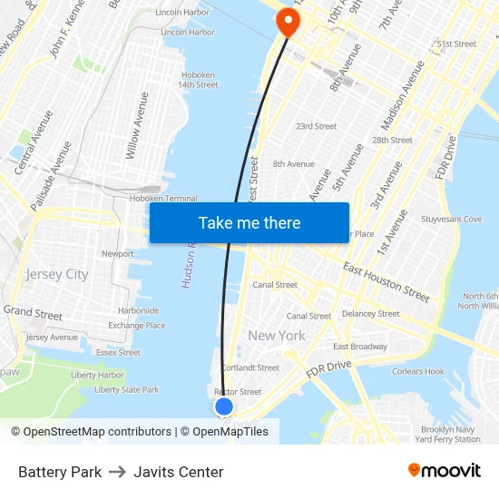 Battery Park to Javits Center map