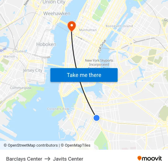 Barclays Center to Javits Center map