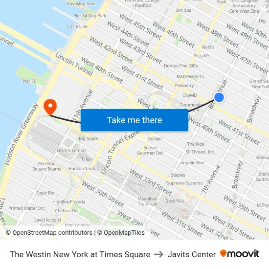 The Westin New York at Times Square to Javits Center map