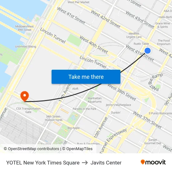 YOTEL New York Times Square to Javits Center map