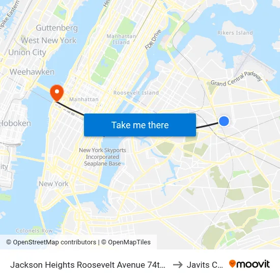 Jackson Heights Roosevelt Avenue 74th Street Station to Javits Center map