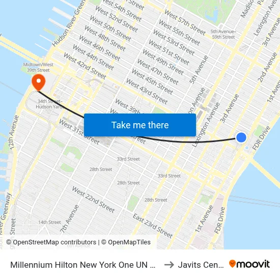Millennium Hilton New York One UN Plaza to Javits Center map