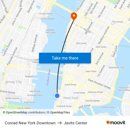 Conrad New York Downtown to Javits Center map