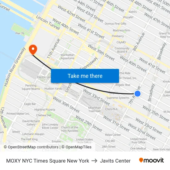 MOXY NYC Times Square New York to Javits Center map