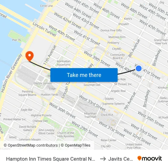 Hampton Inn Times Square Central New York to Javits Center map