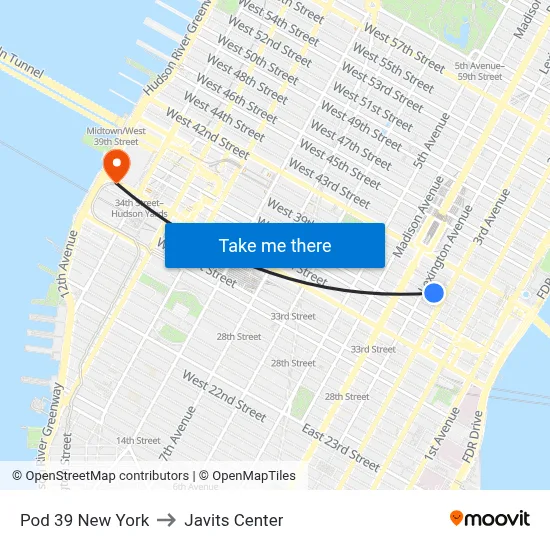 Pod 39 New York to Javits Center map