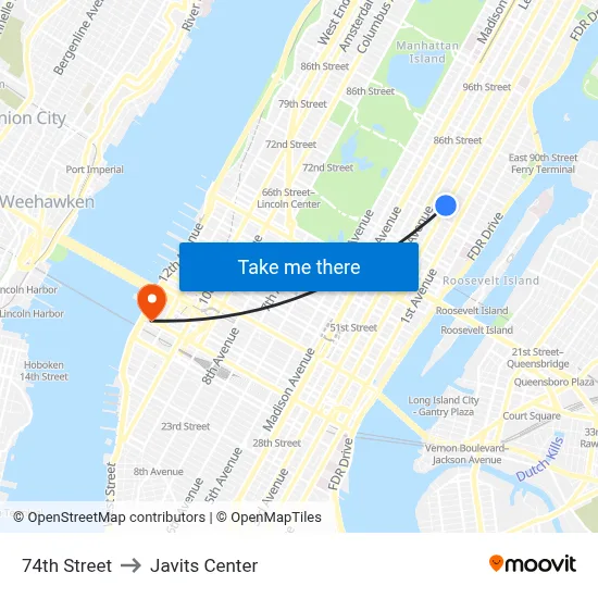74th Street to Javits Center map
