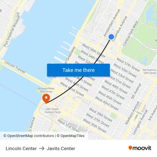 Lincoln Center to Javits Center map