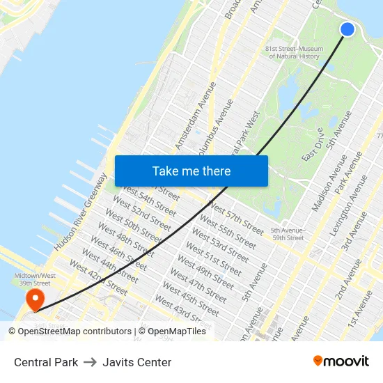 Central Park to Javits Center map