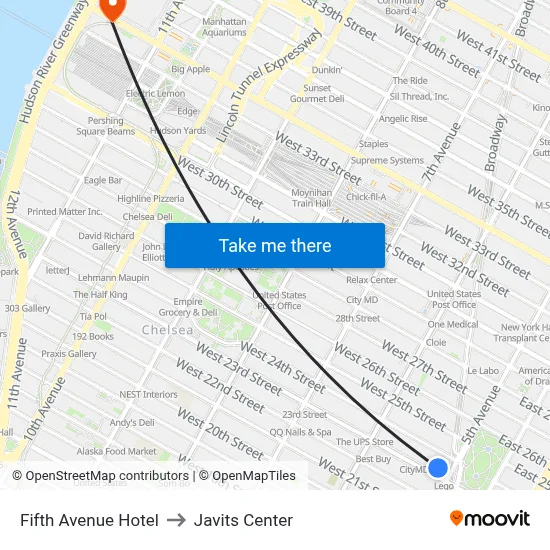 Fifth Avenue Hotel to Javits Center map
