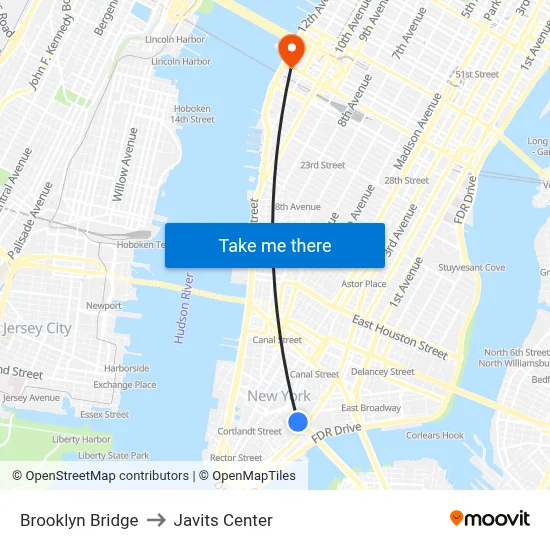 Brooklyn Bridge to Javits Center map