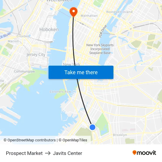Prospect Market to Javits Center map