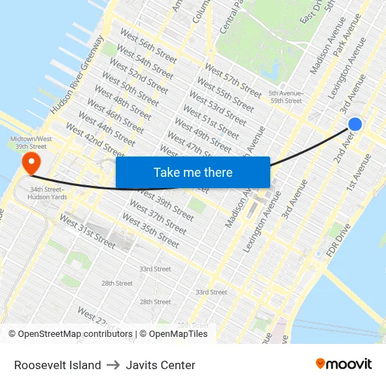 Roosevelt Island to Javits Center map
