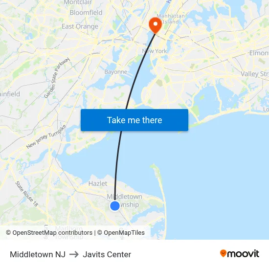 Middletown NJ to Javits Center map