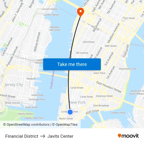 Financial District to Javits Center map