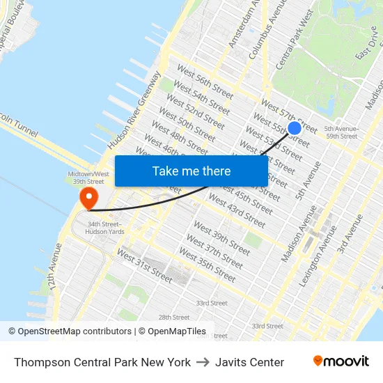 Thompson Central Park New York to Javits Center map