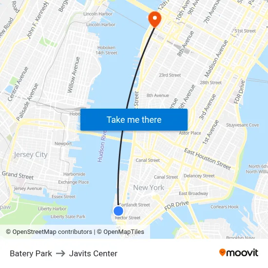 Batery Park to Javits Center map
