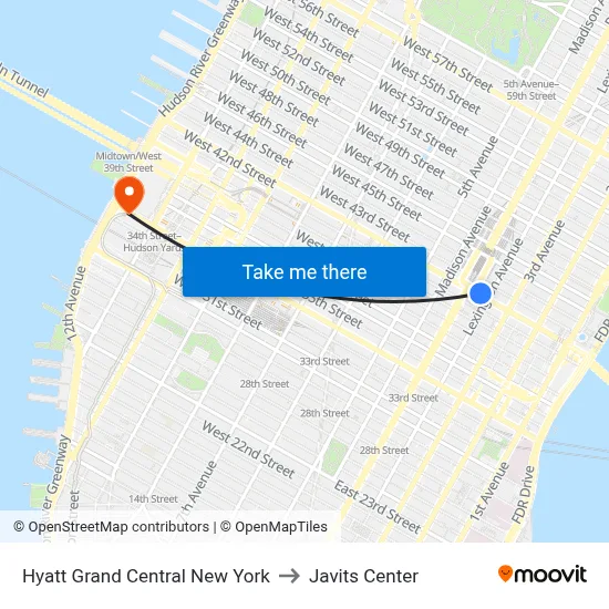 Hyatt Grand Central New York to Javits Center map