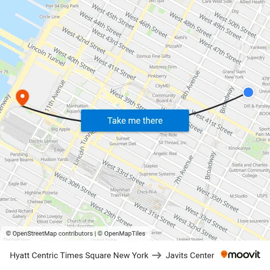Hyatt Centric Times Square New York to Javits Center map