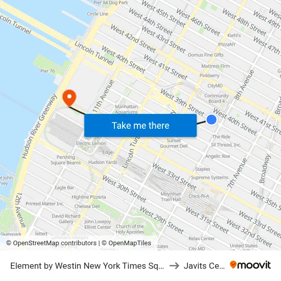 Element by Westin New York Times Square West to Javits Center map