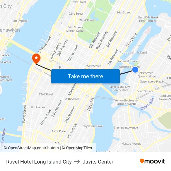Ravel Hotel Long Island City to Javits Center map