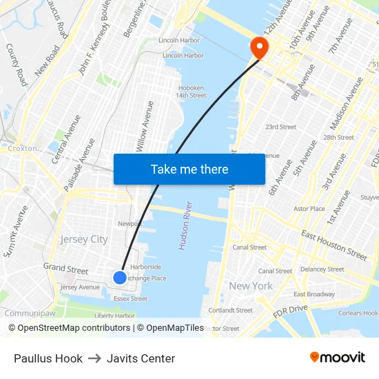 Paullus Hook to Javits Center map