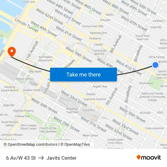 6 Av/W 43 St to Javits Center map