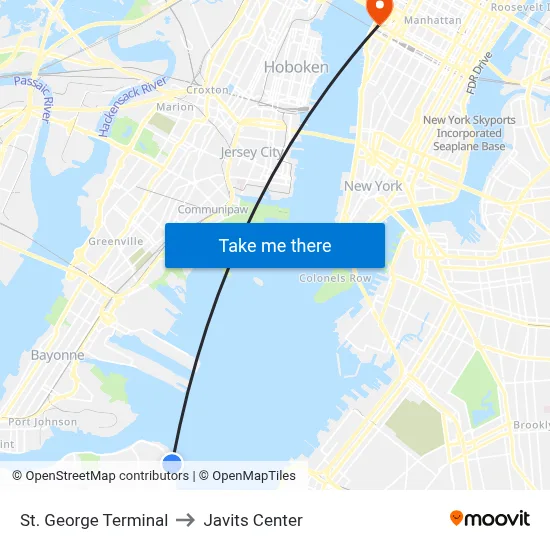 St. George Terminal to Javits Center map