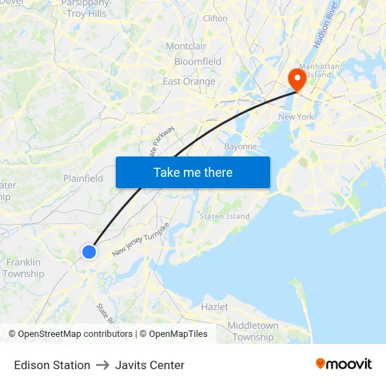 Edison Station to Javits Center map