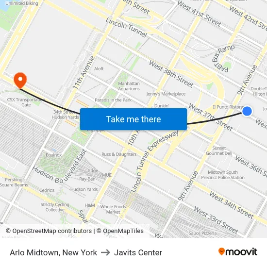 Arlo Midtown, New York to Javits Center map