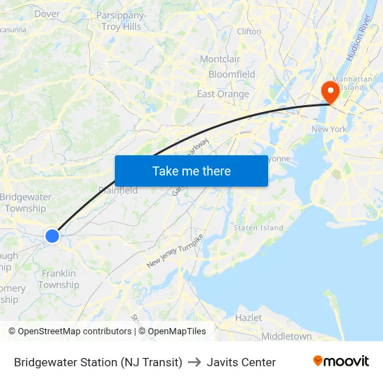 Bridgewater Station (NJ Transit) to Javits Center map