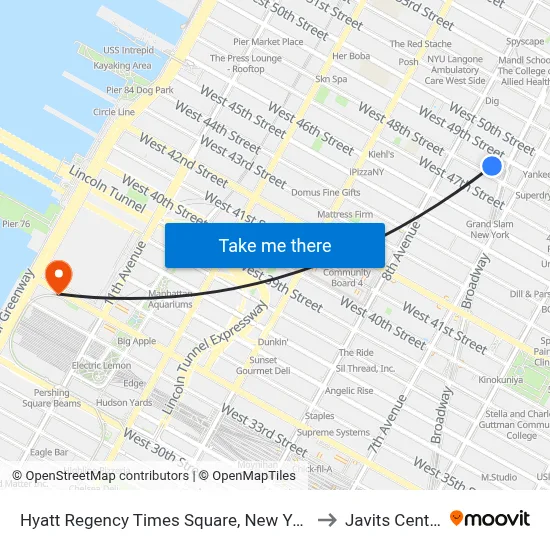 Hyatt Regency Times Square, New York to Javits Center map