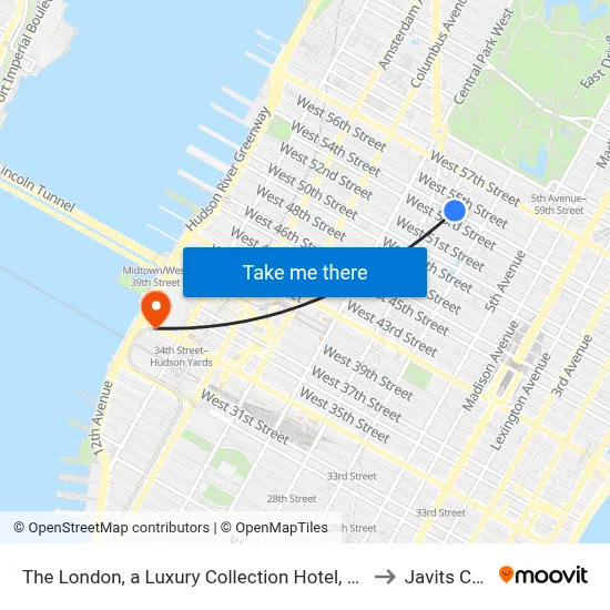 The London, a Luxury Collection Hotel, New York City to Javits Center map