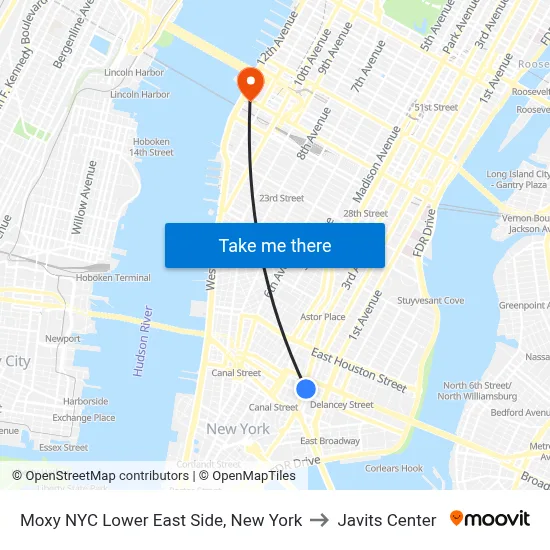 Moxy NYC Lower East Side, New York to Javits Center map