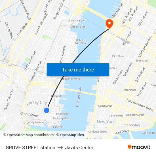 GROVE STREET station to Javits Center map