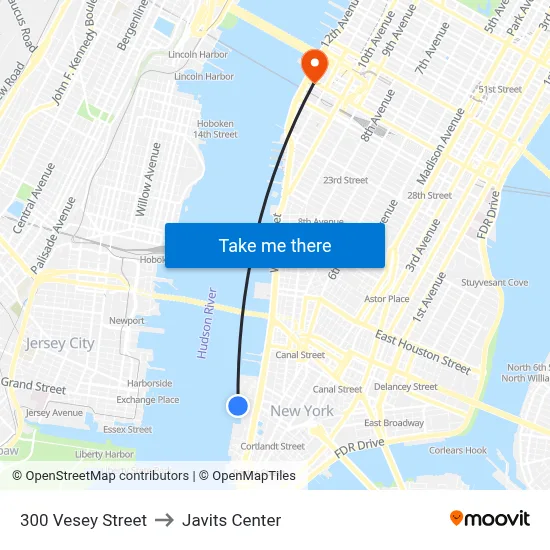 300 Vesey Street to Javits Center map