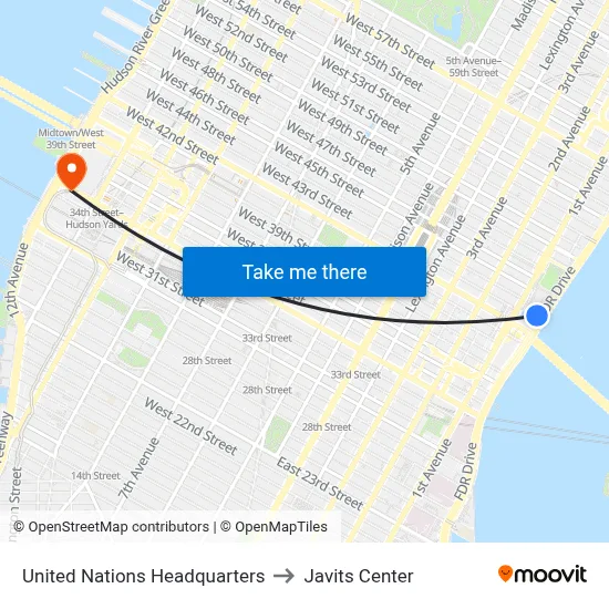 United Nations Headquarters to Javits Center map