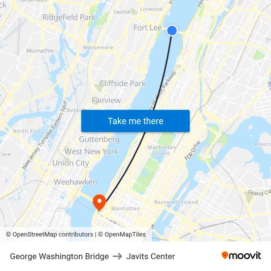 George Washington Bridge to Javits Center map