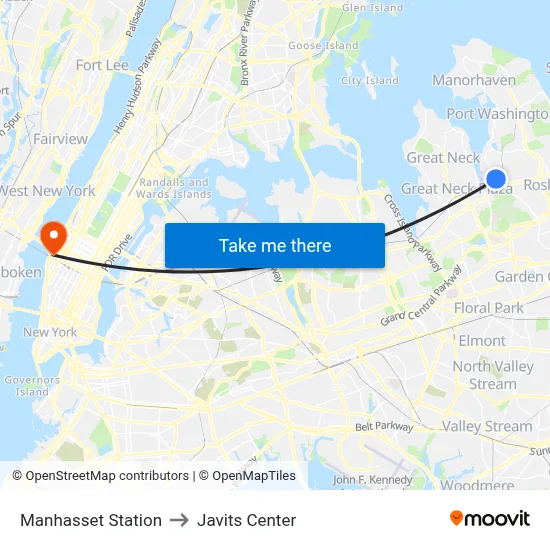Manhasset Station to Javits Center map
